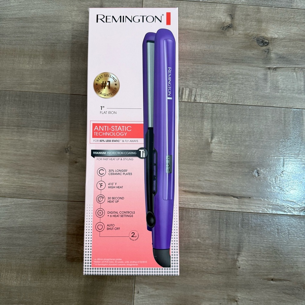 NEW Remington 1-Inch Flat Iron Purple Anti-Static Straightener 410 Titanium Coat